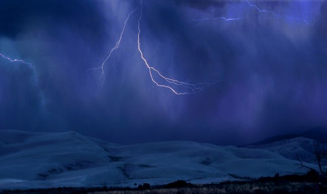 Lightning over dunes