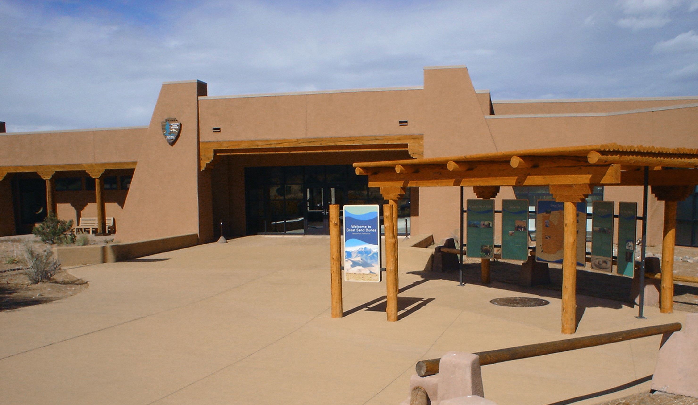 Great Sand Dunes Visitor Center Great Sand Dunes Visitor Center, an adobe-styled stucco building.