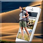 Woman with Mobile Phone and Dunes in Background