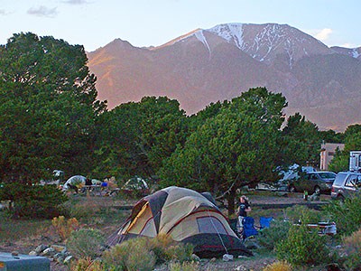 Pinon Flats Campground tent and trees