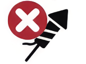 A graphic of a firework with a red X