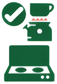 A green Camp Stove and green lantern graphic with green checkmark