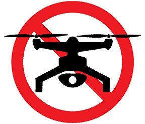 A drone symbol with a red prohibited icon over it