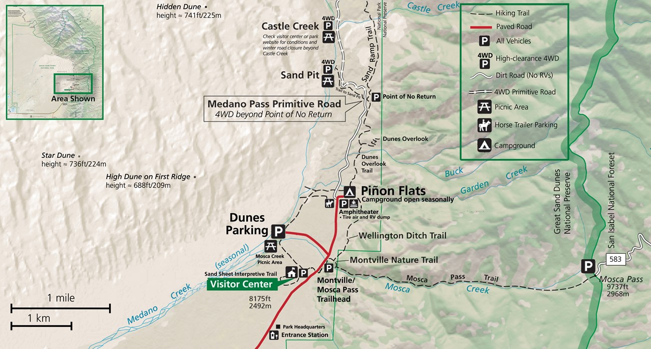 Map showing the main use area of Great Sand Dunes NPP