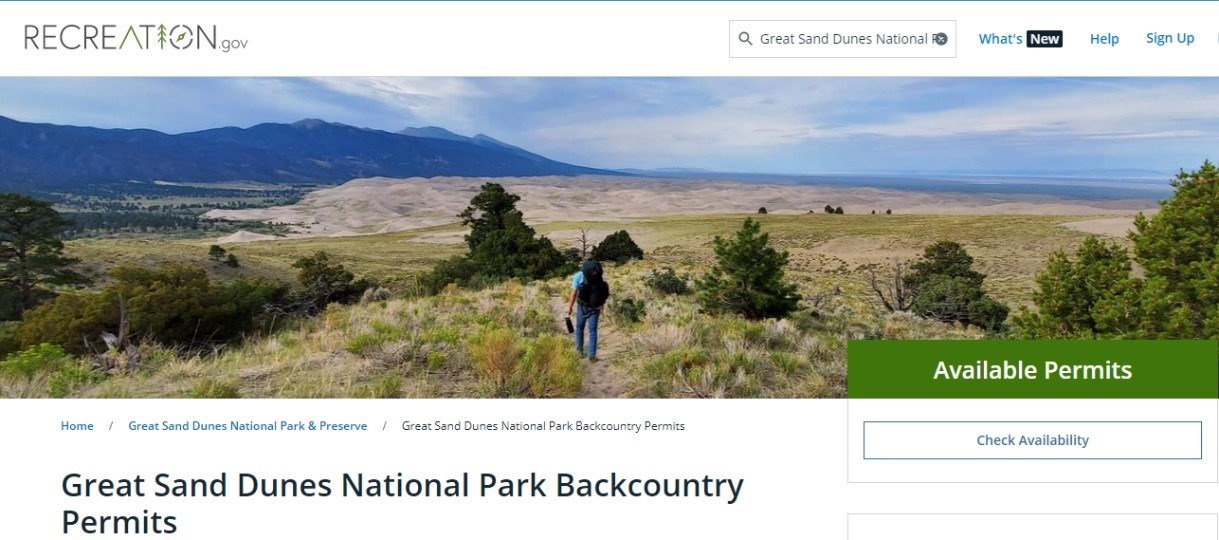 Recreation.gov website shows a backpacker on the Sand Ramp Trail