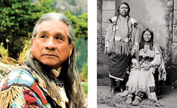Roland McCook in Ute Regalia and Historic Photo of Ouray and Chipeta