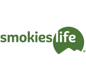 smokies life logo with text and green mountain behind the word life
