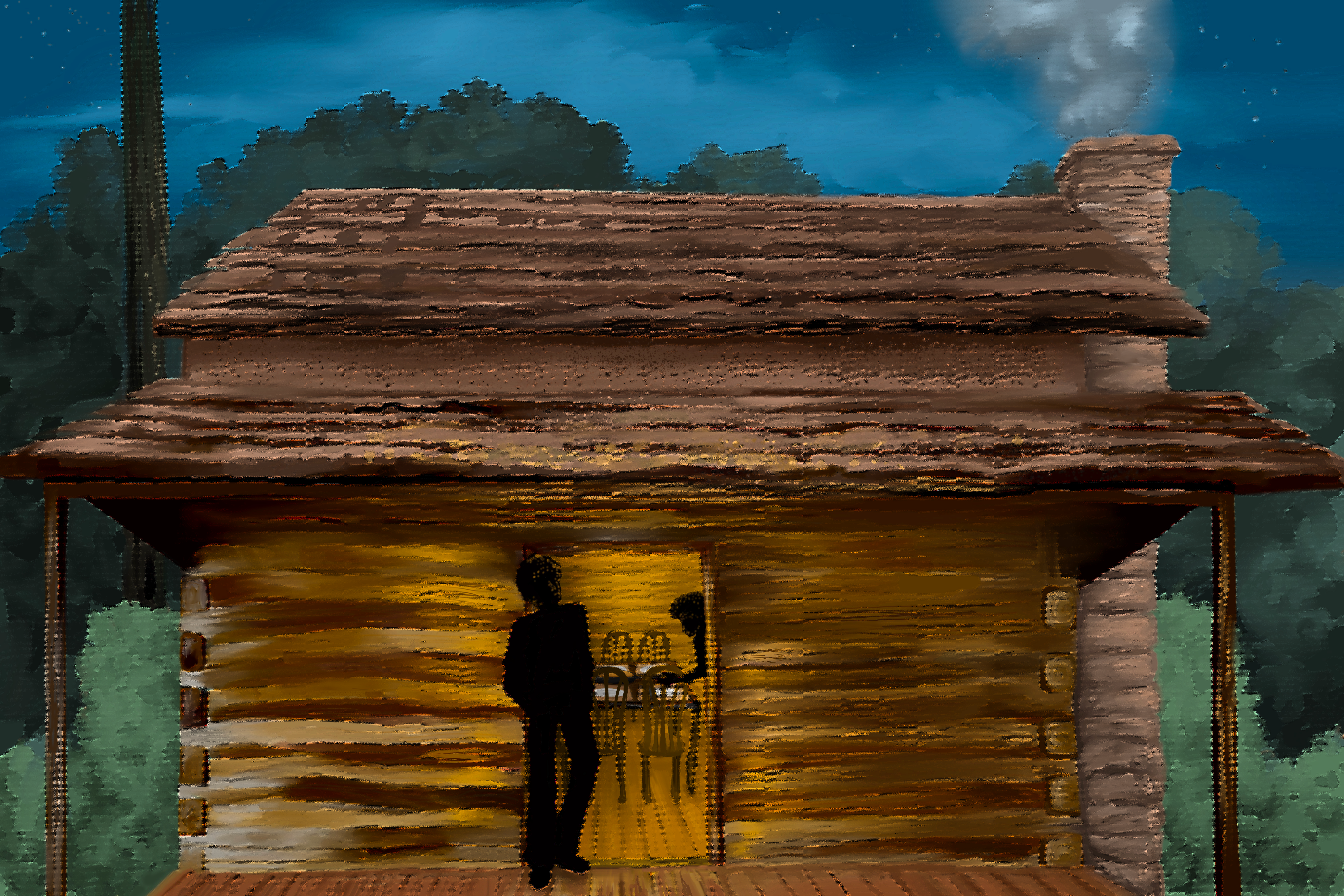 A artist depiction of the Turner Family's Cabin