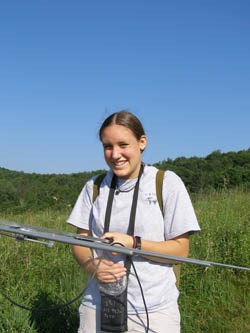 Intern uses telemetry to track box turtles.