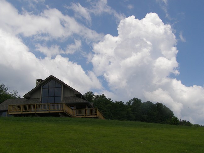 Building on hillside.