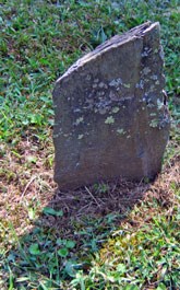 A lichen-covered gravestone.