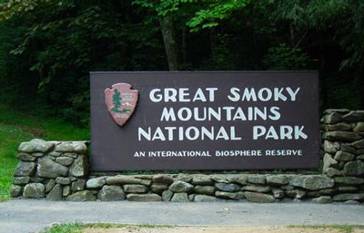 The Great Smoky Mountains National Park entrance sign
