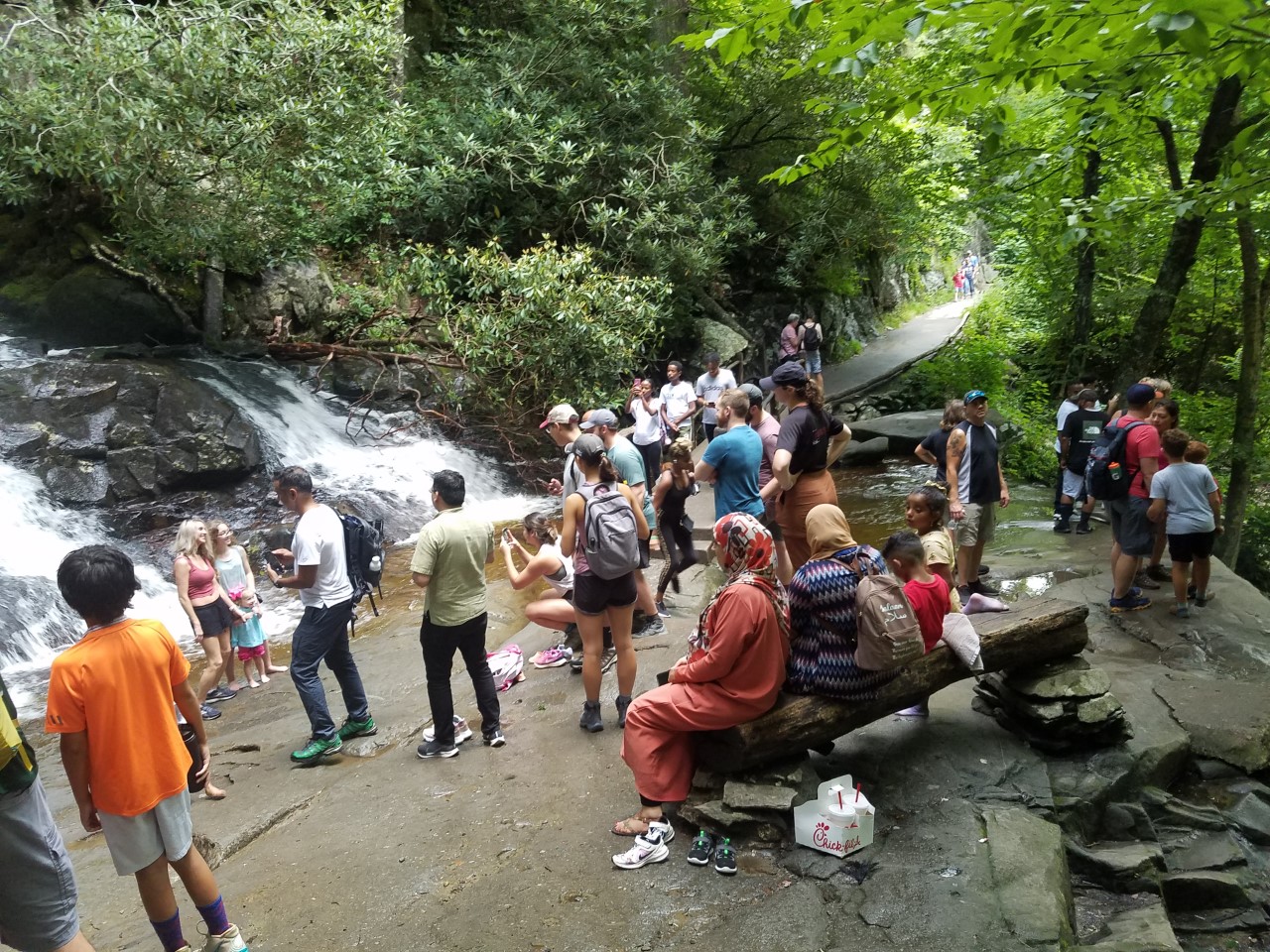 20210820_161706 (1) visitors standing and sitting at Laurel Falls