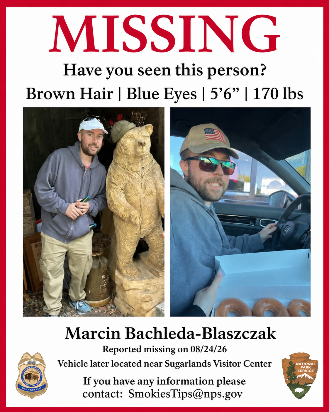 Missing poster of Marcin Bachleda-Blaszczak. Marcin Bachleda-Blaszczak is described as 5 feet, 6 inches tall and approximately 170 pounds, with brown hair and blue eyes.