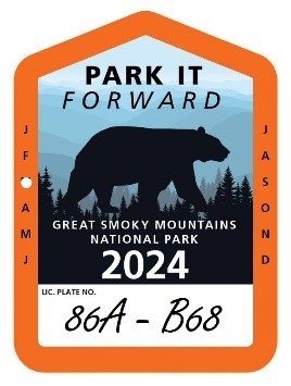 parking tag outlined in orange with a black bear silhouette