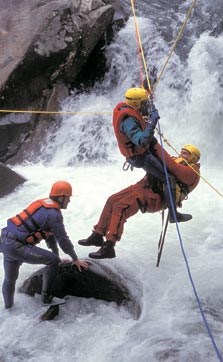 Rangers practice a dangerous water rescue.