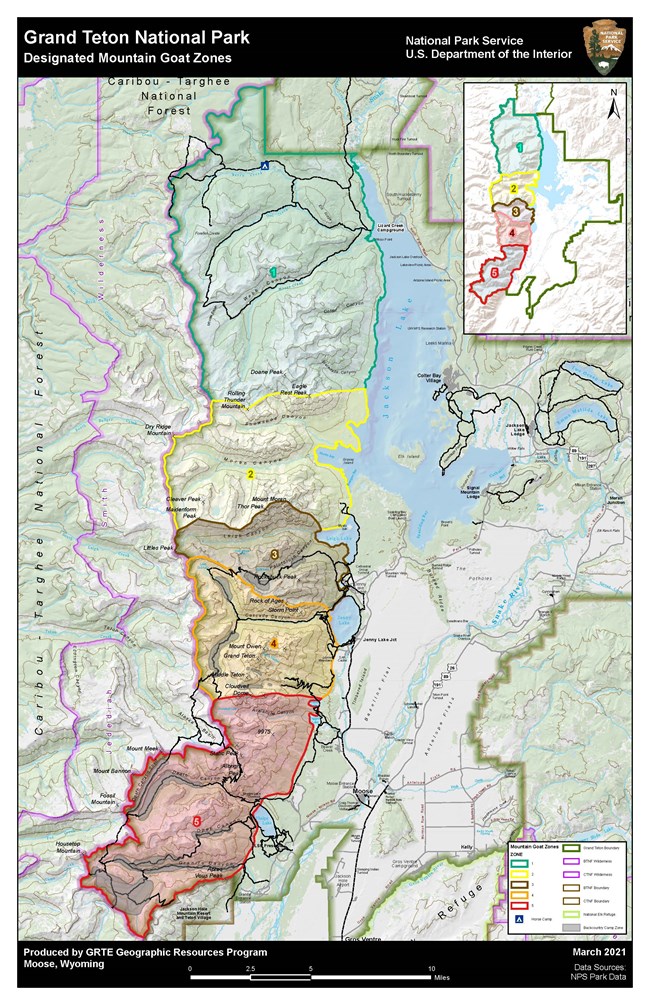 map showing five zones in Grand Teton