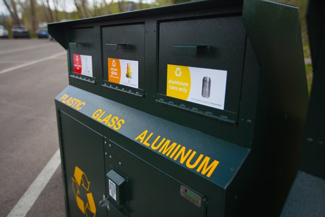 Recycle Across America Labels on Recycling Bins in Grand Teton National Park