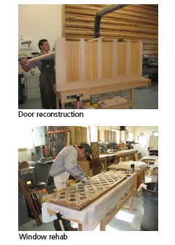 Western Center for Historic Preservation's workshop. Reconstruction of doors, windows, and reglazing windows. Western Center for Historic Preservation's workshop. Reconstruction of doors, windows, and reglazing windows.