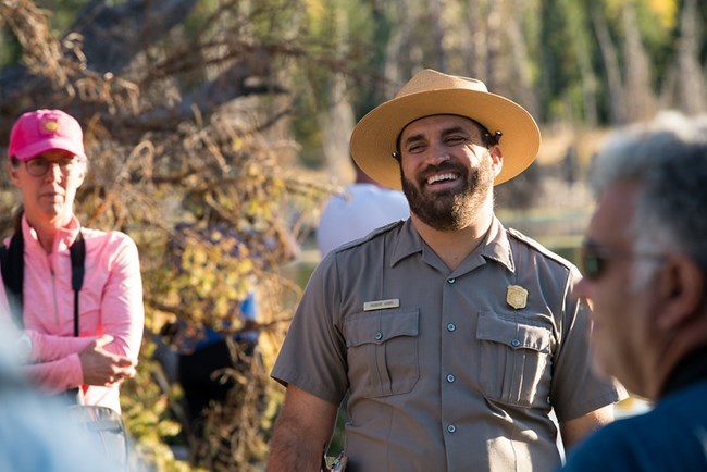 Park Ranger talking to visitors