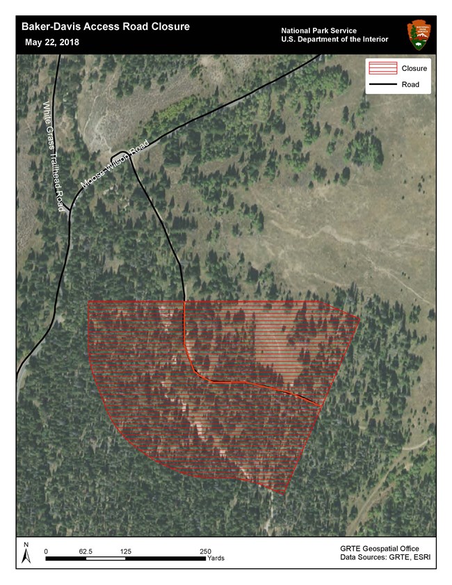 Map of Barker-Davis Access Road Closure Area. Map of Barker-Davis Access Road Closure Area. See "Closure and Public Use Limit" for written description.