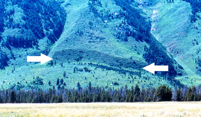 Teton fault scarp along base of Rockchuck Peak.