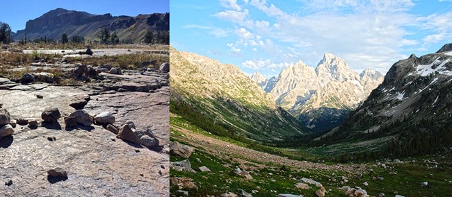 Left - glacial polish bedrock. Right - U-shaped canyon.