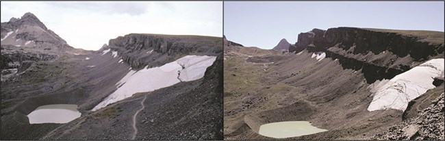 Schoolroom Glacier changes from 1987 to 2007 showing retreat.
