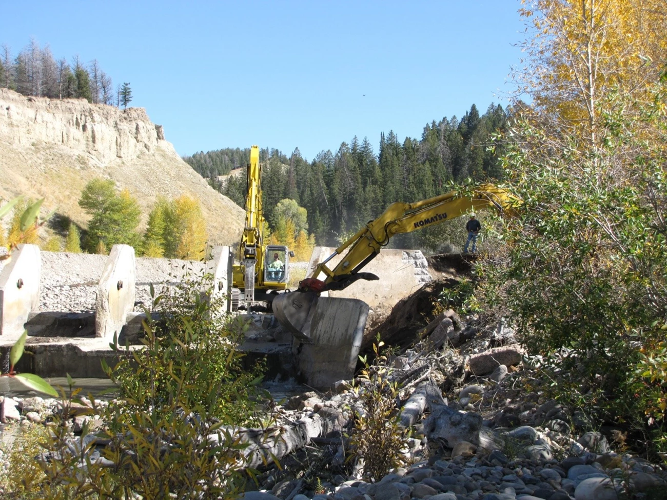Concrete Dam removed in 2010 The concrete dam that was removed in 2010 through a partnership effort used to completely block native fish passage to the upper reaches of Spread Creek.