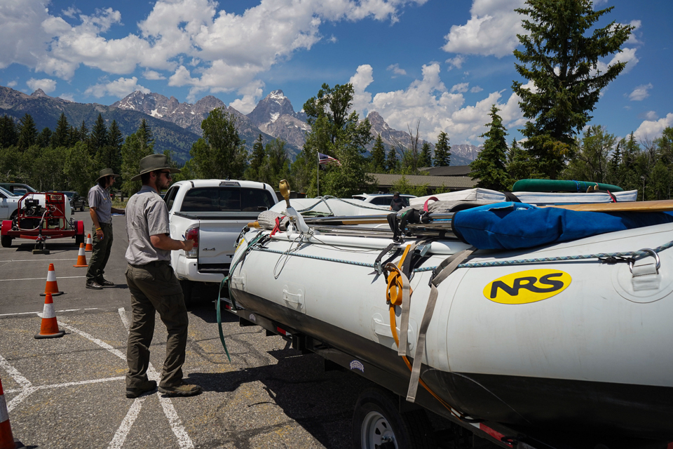 Park employees check boaters for aquatic invasive species