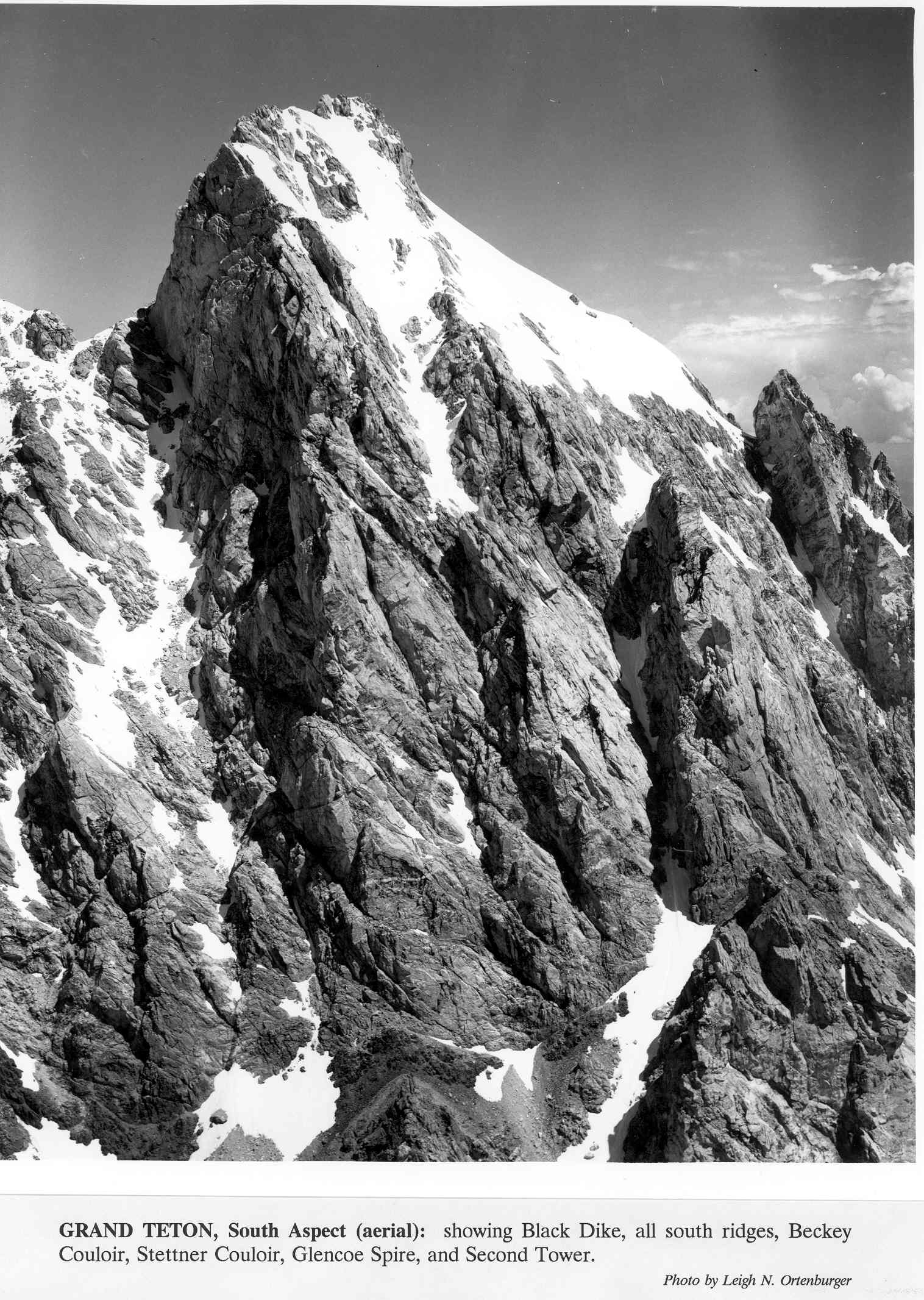 B&W Aerial Photo South Side Grand Teton (Exum, Petzolt, Und