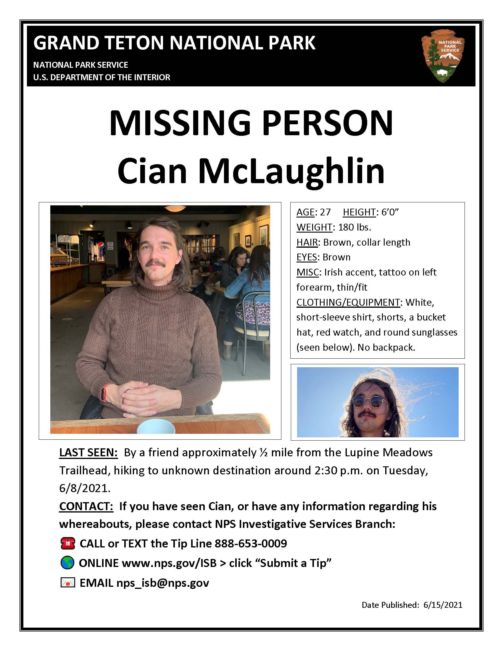 Missing person flyer Cian McLaughlin