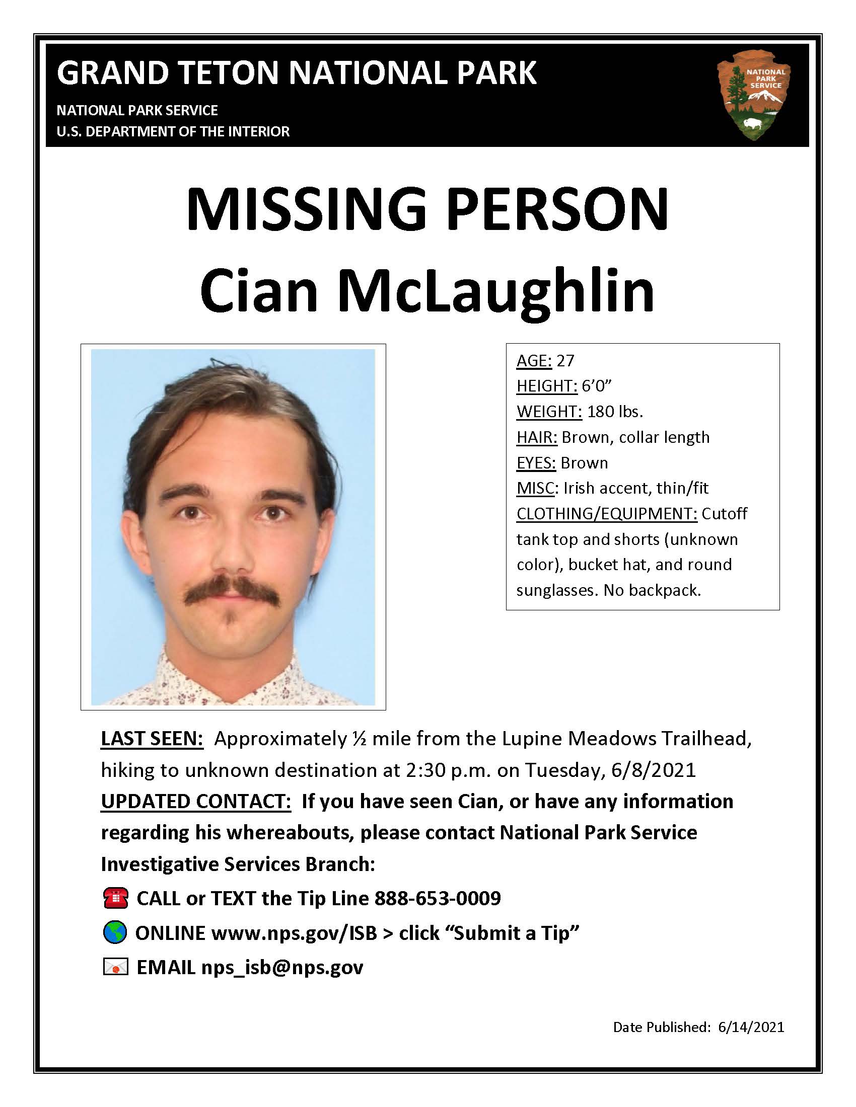 Updated missing person flyer: Cian McLaughlin