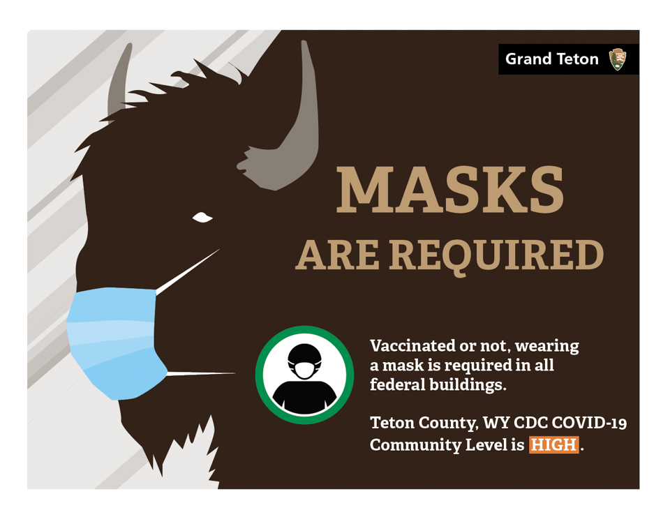 Mask required poster Mask required sign with masked bison