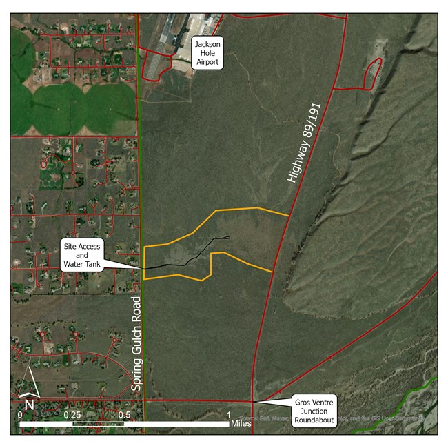 McBride Unit highlighted in yellow on an aerial map of the southern portion of Grand Teton National Park