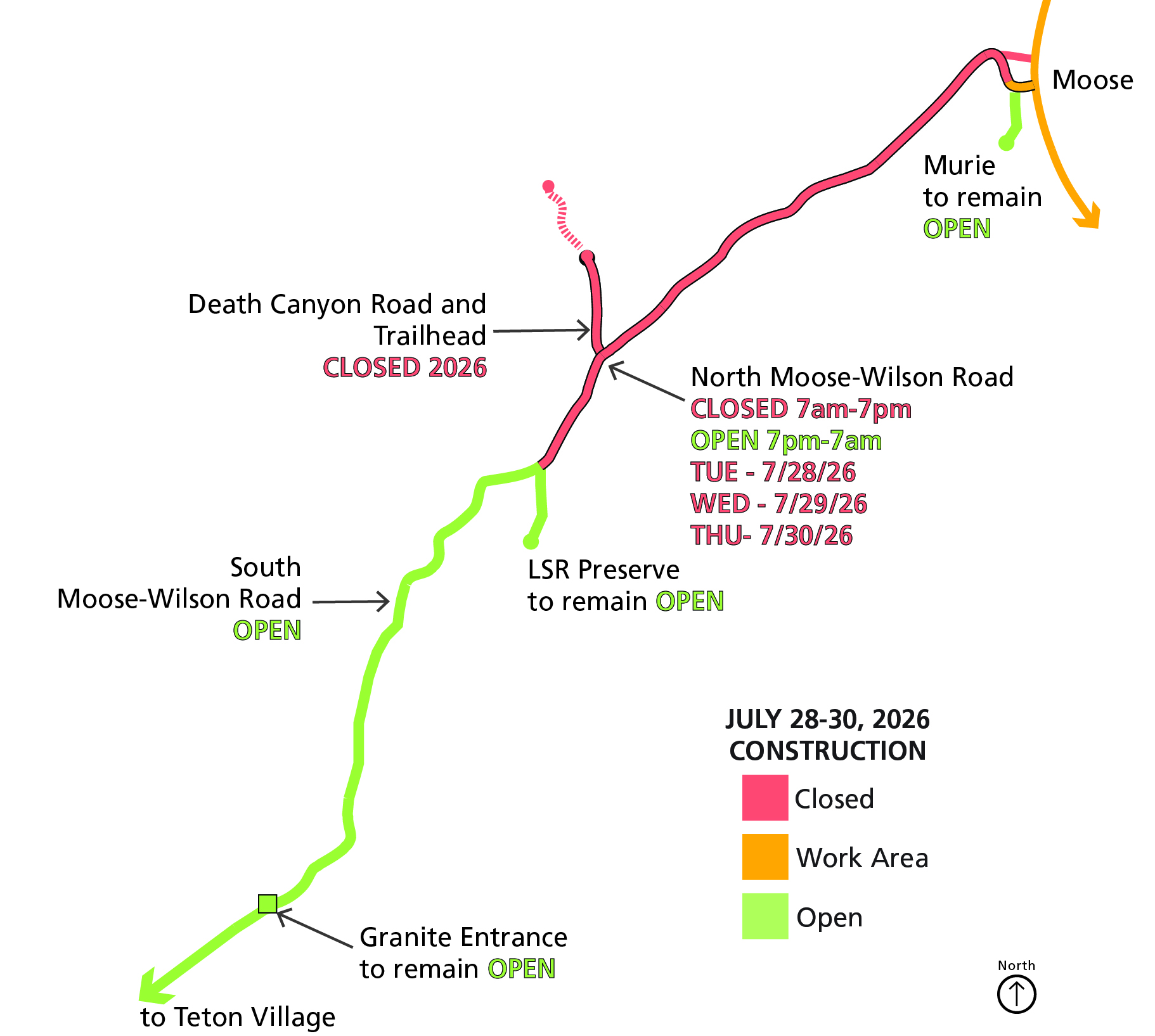 Map of Moose-Wilson Road with dates of temporary closure.