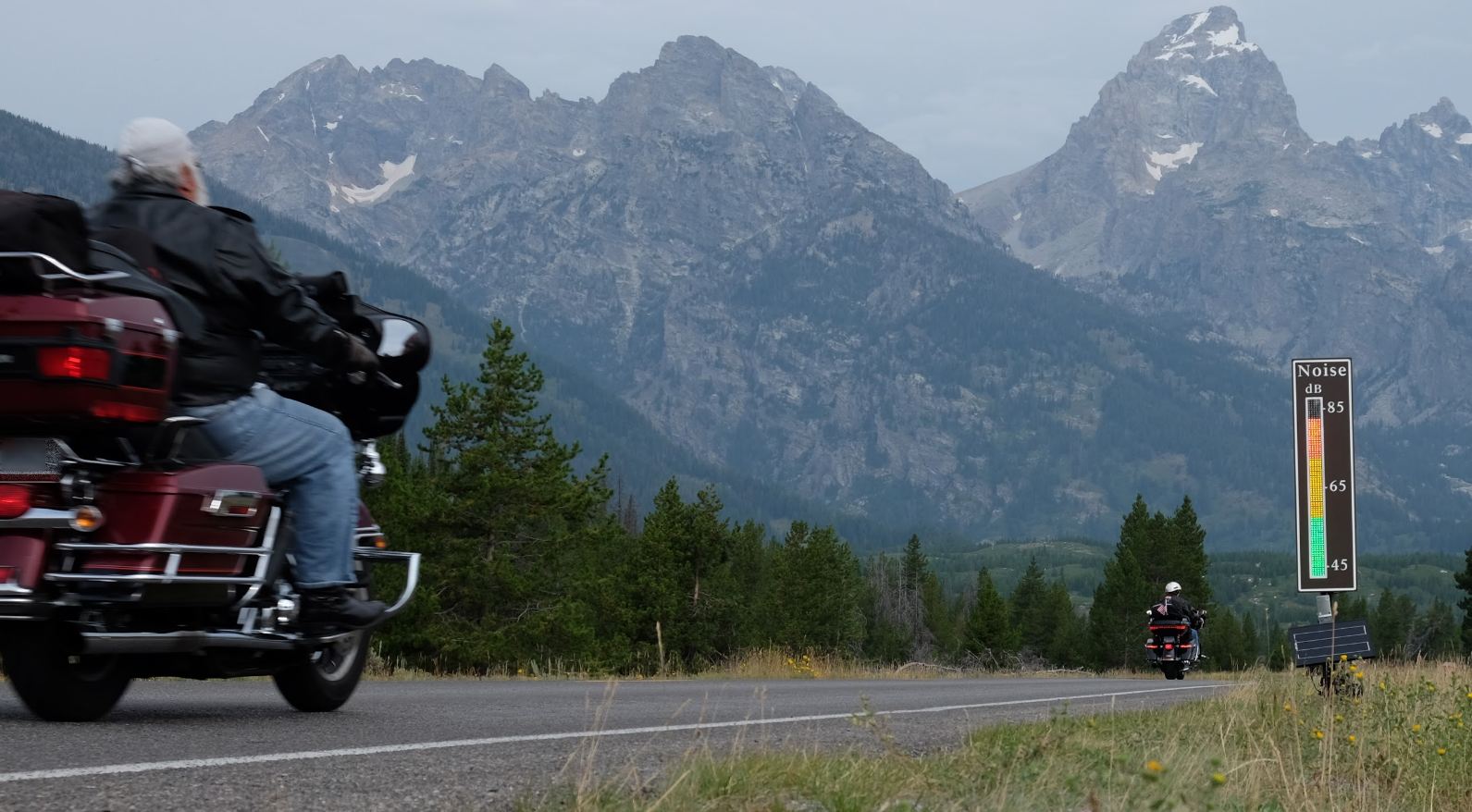 Motorcycles on Teton Park Road with Sound Meter