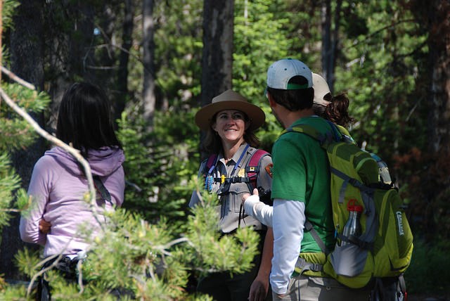 Ranger in the forest with visitors