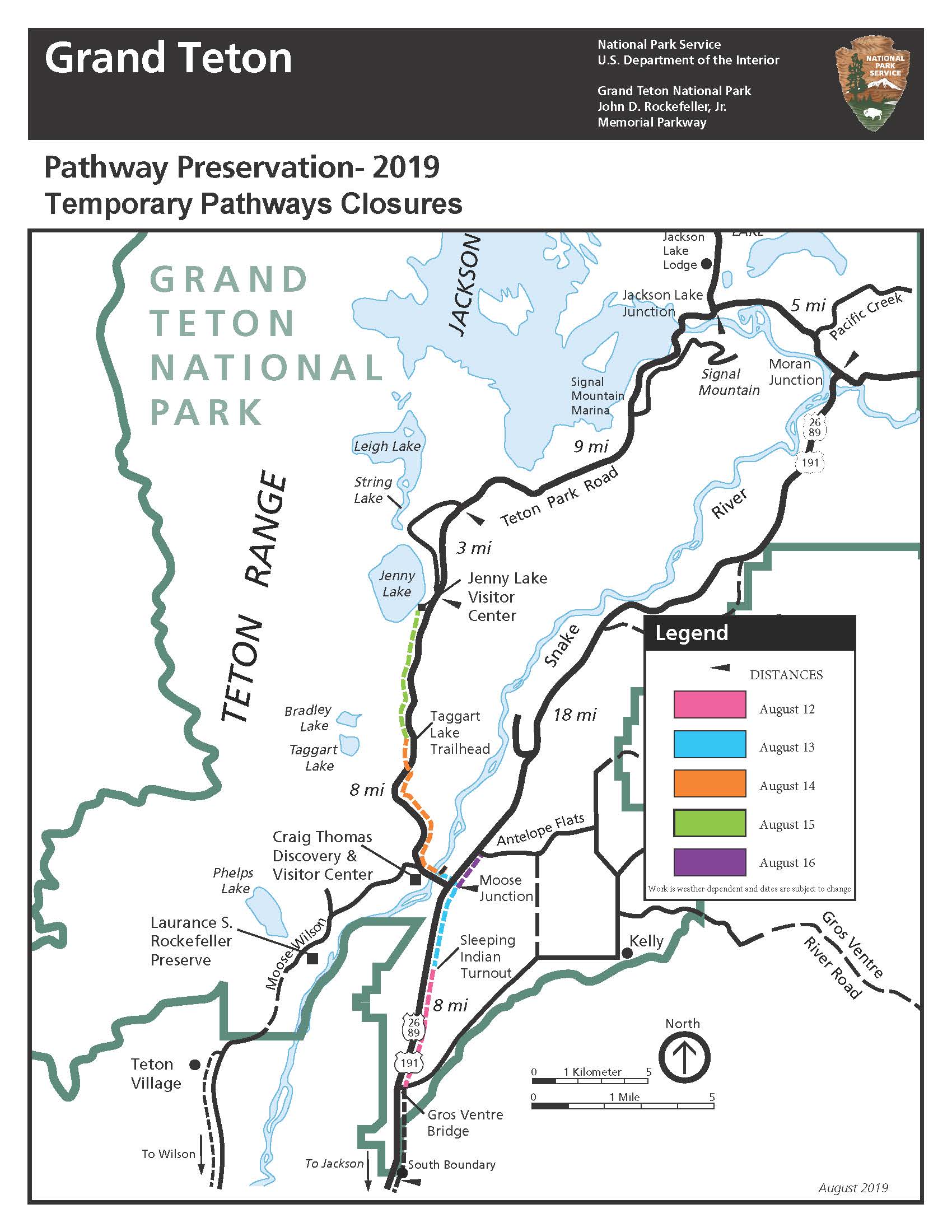 Park pathways map highlighting pathways closures Aug 12-16.