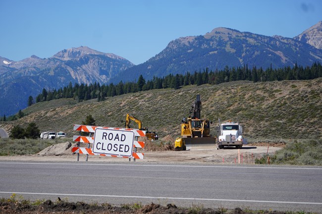 Construction equipment works in vacinity of Teton Park Road