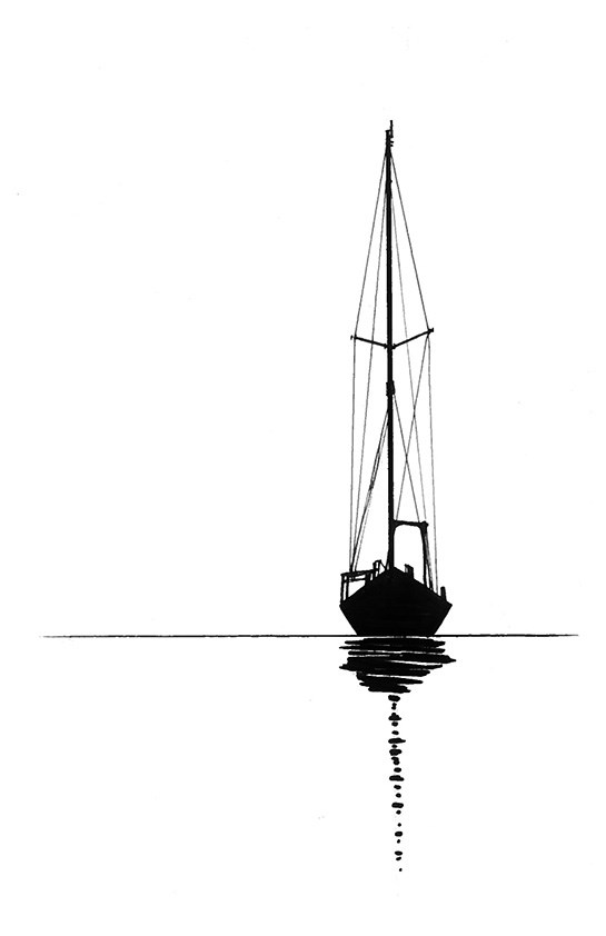 Black and white sailboat illustration
