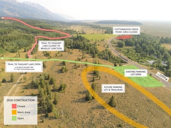 Map of Taggart Lake Trail & Trailhead construction impacts.