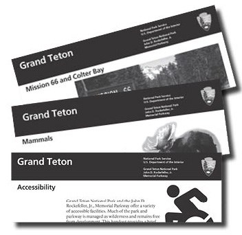 Assortment of site bulletins including accessibility, mammals, and Mission 66