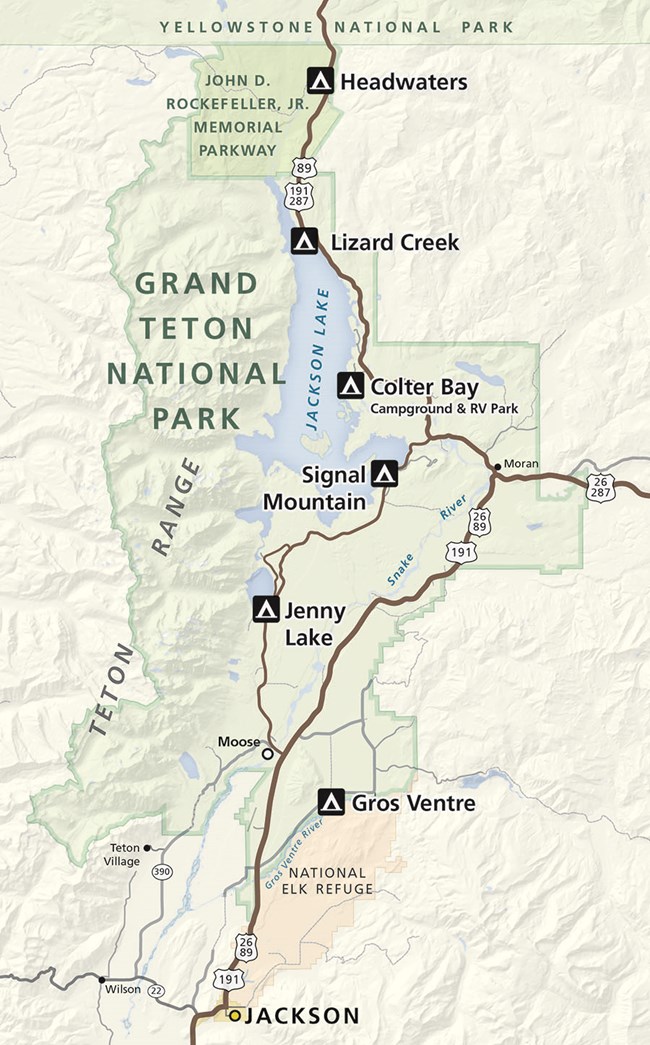 Map of Campgrounds in Grand Teton