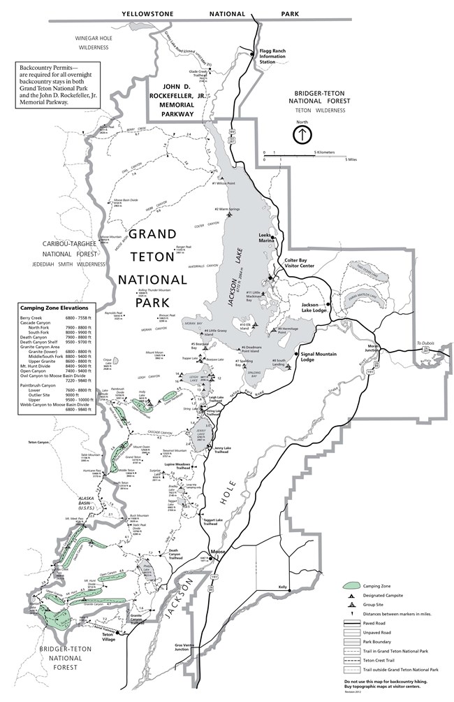 A map showing point to point mileages, camping routes, and zones.