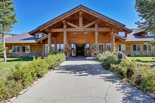 A large log building.