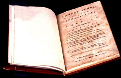 The pamphlet "Common Sense" lying open to display the title page