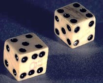 Two dice sit on a blue background