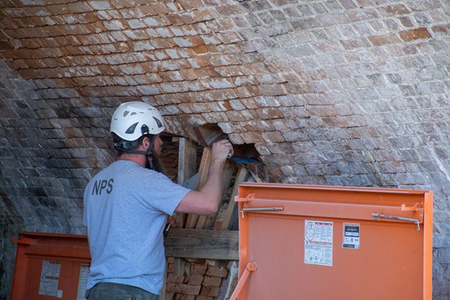 Image of park restoration of Fort Pickens wall