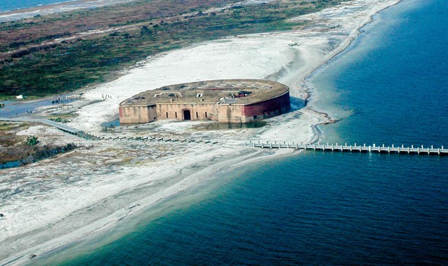 Aerial view of Fort Massachusetts flooding post hurricane Katrina